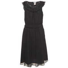 Moschino Cheap and Chic Vintage Black Metal Embellished Neck Silk Midi Dress M