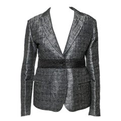 Miu Miu Charcoal Grey Patterned Lurex Silk Button Front Blazer M