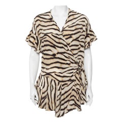 Just Cavalli Beige Animal Printed Silk Ruffled Mini Wrap Dress S