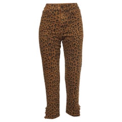 Saint Laurent Brown Leopard Print Ripped Denim Mid-Rise Jeans S Waist 25''