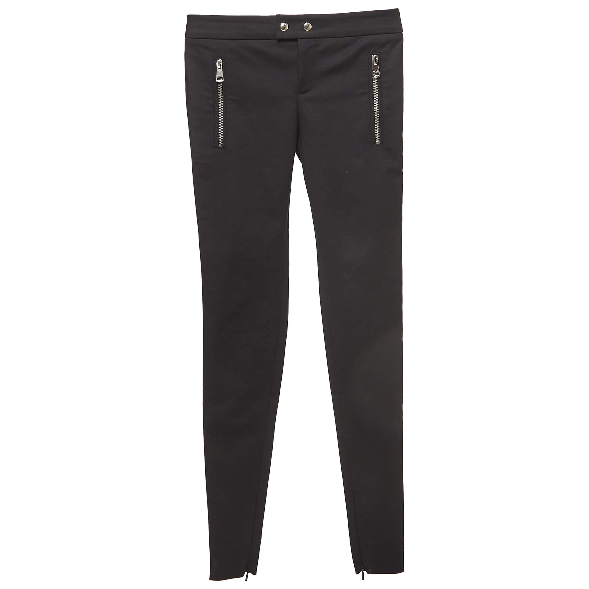 Gucci Pantalones ajustados de algodón negro con cremallera XS