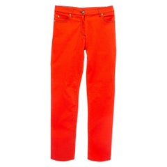 Versace Orange Contrast Stitch Cotton Metallic Logo Detail Trousers M