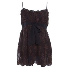 Escada Brown Floral Cotton Lace Babydoll Top L