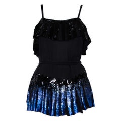 Anna Sui Black Sequin Embellished Silk Pleated Detail Belted Top S