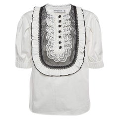 Self-Portrait White Cotton Lace Bib Top M