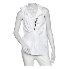 Marni White Cotton Ruffle Detail Sleeveless Top M