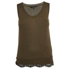 Gucci Olive Green Knit Lace Trimmed Sleeveless Top XS