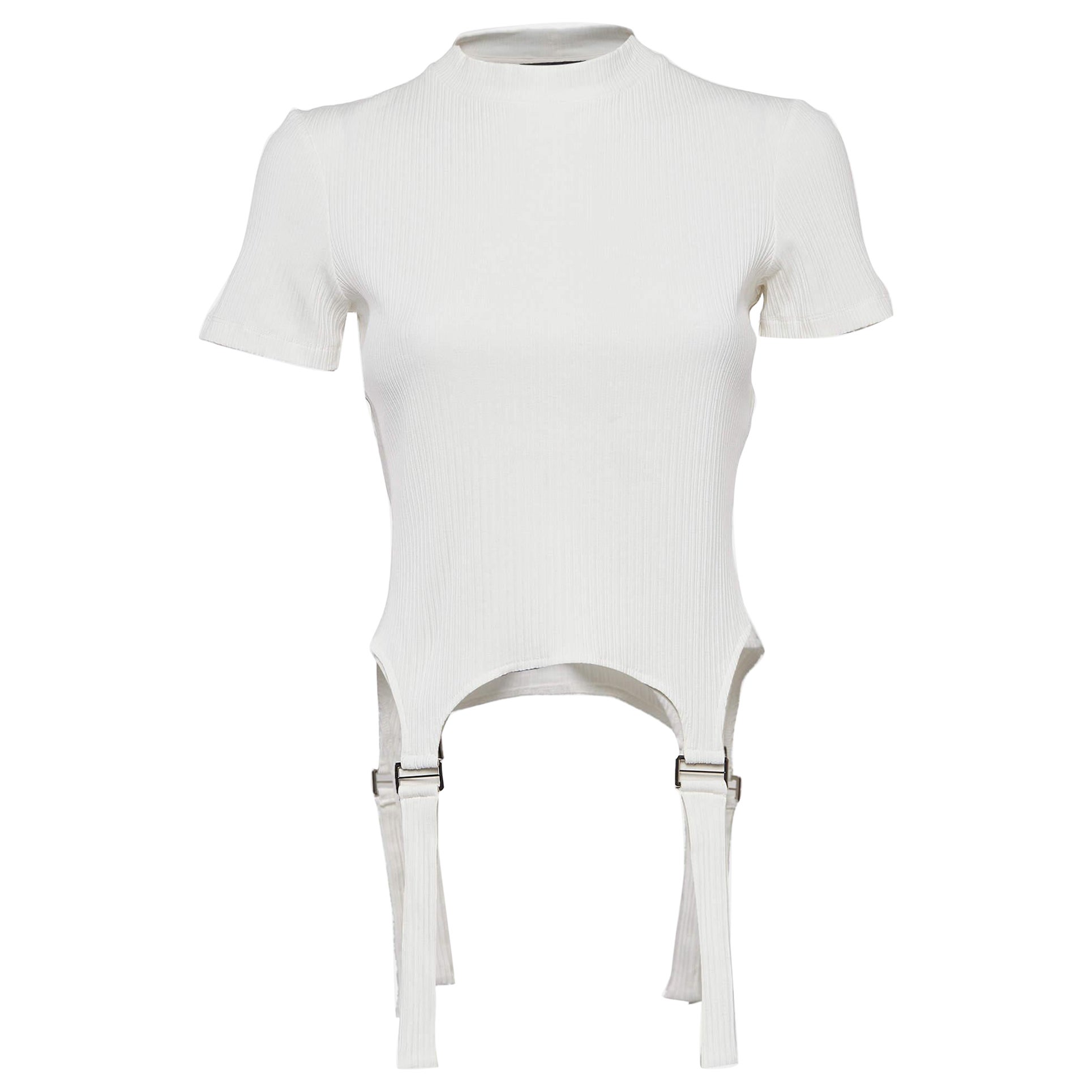 Maje White Rib Knit Tartelle Strap-Detail Top M For Sale