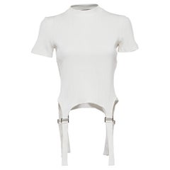 Maje Weißes Rippenstrick-Tartelle-Top mit Riemen-Detail M