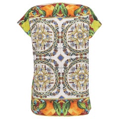 Dolce & Gabbana Multicolor Majolica Print Cotton Knit Oversized Blouse M