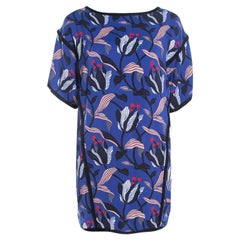 Escada Ink Blue Floral Print Silk Blend Naternia Tunic Top M