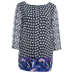 Escada Black Rose Motif Print Silk Contrast Panel Narayanin Tunic Blouse M