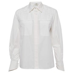 Fendi White Embroidered Yoke Cotton Long Sleeve Shirt S