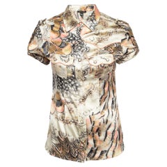 Roberto Cavalli Multicolor Printed Satin Silk Glitter Detail Shirt S
