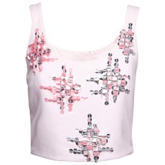 Carolina Herrera Pink Crepe Embellished Open-Back Crop Top M