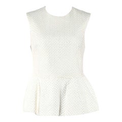 Pierre Balmain Cream Embroidered Cotton Peplum Top M