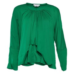 Givenchy Green Synthetic Draped Long Sleeve Blouse M