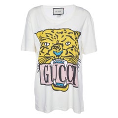 Gucci Cream Tiger Print Cotton Oversized Crew Neck T-Shirt M