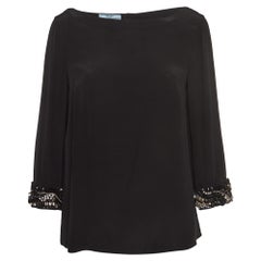 Prada Black Silk Decorative Cuff Detail Blouse M