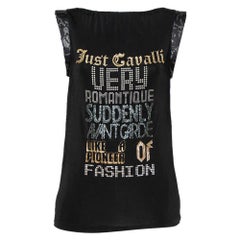 Just Cavalli Black Printed Jersey Puffed Armhole Detail T-Shirt S