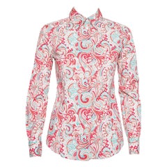 Etro Red Paisley Printed Stretch Cotton Button Front Shirt S