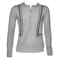 Just Cavalli Grey Cotton Embroidered Detailed Long Sleeve T-Shirt M