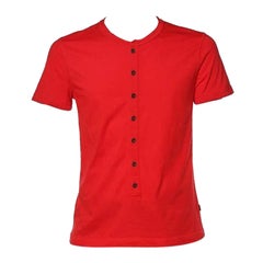 Just Cavalli Red Cotton Knit Logo Embroidered Button Front T-Shirt L