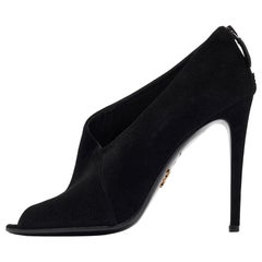 Prada Black Suede Peep Toe Ankle Booties Size 38.5