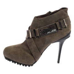 Le Silla Olive Green Leather Platform Ankle Boots Taglia 39