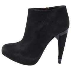 Roberto Cavalli Black Laminated Suede Ankle Boots Size 38