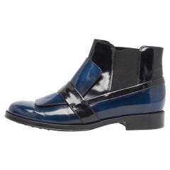 Tod's Blue/Black Leather Ankle Boots Size 39
