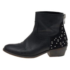 Zadig And Voltaire Black Leather Embellished Ankle Boots Size 36