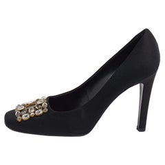Louis Vuitton Black Satin Crystal Embellished Square Toe Pumps Size 39.5
