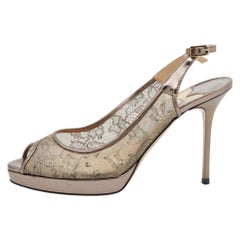 Jimmy Choo Metallic Brown Lace Dahlia Peep Toe Pumps Size 37