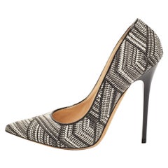 Jimmy Choo Black/White Woven Fabric Anouk Pumps Size 38.5
