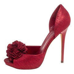 Alexander McQueen Red Fabric Floral Corsage Pumps Size 40