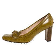 Tod's Yellow/Green Patent Leather Square Toe Loafer Pumps Size 39.5