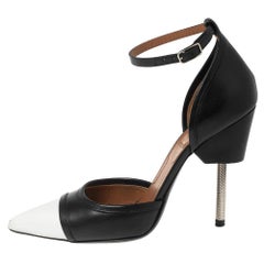 Givenchy Black/White Leather Screw Heel Ankle-Strap Pumps Size 36