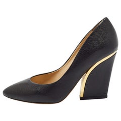 Chloe Black Leather Block Heel Pumps Size 37.5