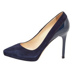 Jimmy Choo Navy Blue Suede and Patent Rudy Pumps Size 36.5