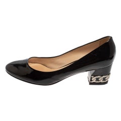 Casadei Black Patent Leather Block Heel Pumps Size 39