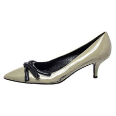Prada Olive Green Patent Leather Pointed Toe Pumps Size 38