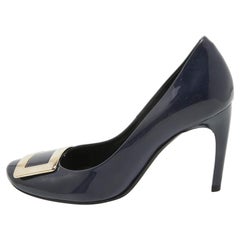 Roger Vivier Blue Patent Leather Belle Vivier Round Toe Pumps Size 38.5