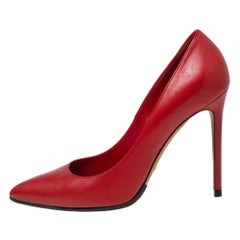 Gucci Tomato Red Leather Pointed-Toe Pumps Size 40