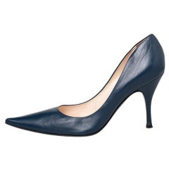 Sergio Rossi Blue Leather Pointed Toe Pumps Size 41