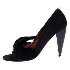 Lanvin Black Felt And Velvet Bow Embellished Open Toe Pumps Size 40