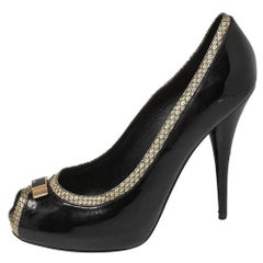 Fendi Pumps con plateau in vernice nera e pelle testurizzata taglia 41