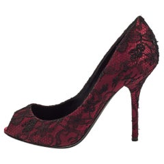 Dolce & Gabbana Burgundy/Black Lace and Mesh Peep Toe Pumps Size 38