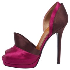 Fendi Magenta/Brown Satin Anemone D'orsay Peep-Toe Platform Pumps Size 38.5