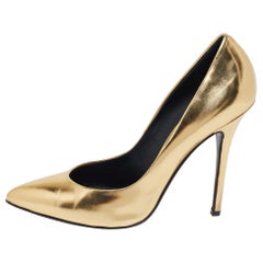 Giuseppe Zanotti Gold Leather Pointed Toe Pumps Size 40.5